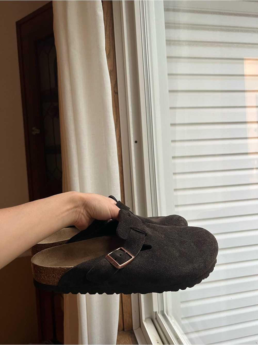 Dark Brown Suede Slip-On Birkenstock Clog